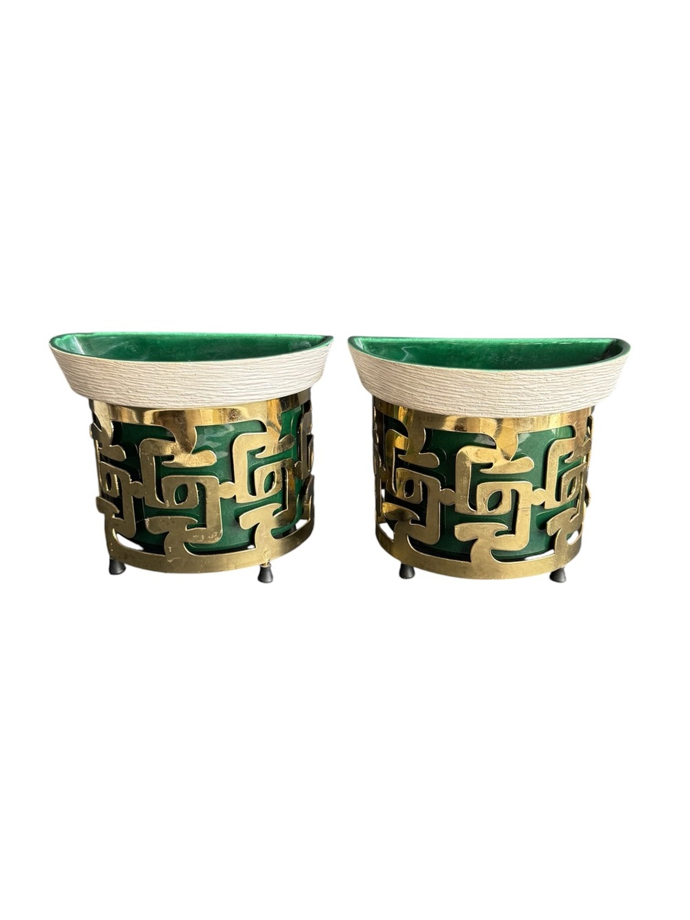 Vintage Miramar California Pottery Planters Wall Pockets Green Gold Mid Century